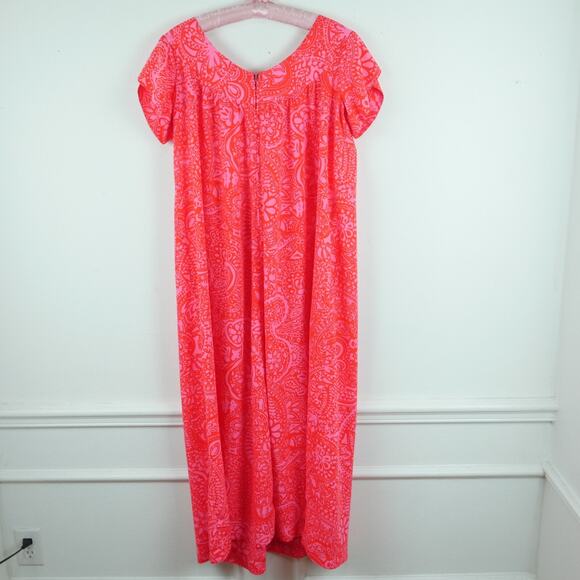 Vintage Sun Fashions of Hawaii Size 14 Hawaiian Maxi Dress Neon Pink Paisley 70s - Picture 9 of 9